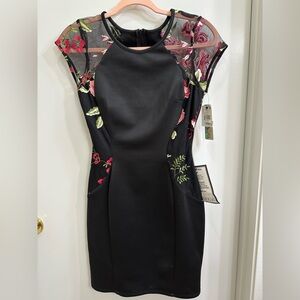 NWT Embroidered Floral Black Dress
